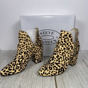 Steve Madden Rookie Leopard Calf Hair Ankle Boots Booties Size 8.5M w/Box